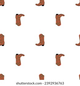 Cowboy boots with ornament seamless pattern. Wild west theme. Hand drawn colored trendy vector illustration on white background