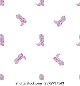 Cowboy boots with ornament seamless pattern. Wild west theme. Hand drawn colored trendy vector illustration on white background