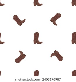 Cowboy boots with ornament seamless pattern. Wild west theme. Hand drawn colored trendy vector illustration on white background