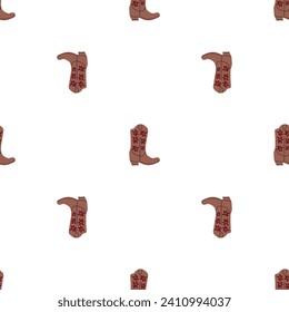 Cowboy boots with ornament seamless pattern. Wild west theme. Hand drawn colored trendy vector illustration on white background