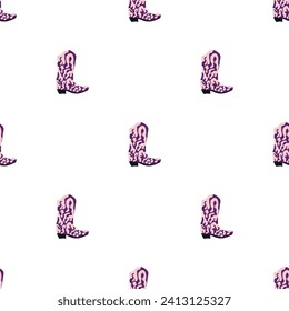 Cowboy boots with ornament seamless pattern. Wild west theme. Hand drawn colored trendy vector illustration on white background