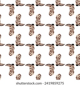 Cowboy boots with ornament seamless pattern. Wild west theme. Hand drawn colored trendy vector illustration on white background