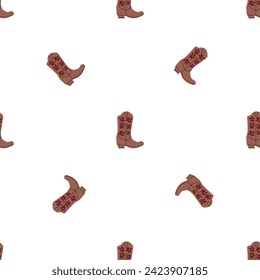 Cowboy boots with ornament seamless pattern. Wild west theme. Hand drawn colored trendy vector illustration on white background