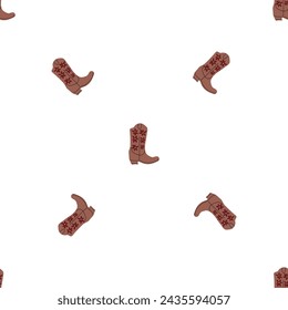 Cowboy boots with ornament seamless pattern. Wild west theme. Hand drawn colored trendy vector illustration on white background