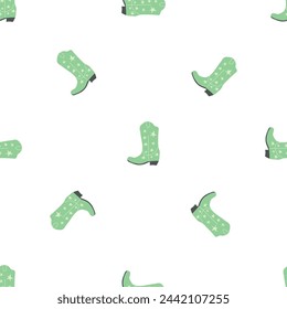 Cowboy boots with ornament seamless pattern. Wild west theme. Hand drawn colored trendy vector illustration on white background