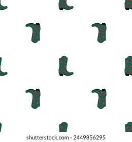 Cowboy boots with ornament seamless pattern. Wild west theme. Hand drawn colored trendy vector illustration on white background