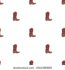 Cowboy boots with ornament seamless pattern. Wild west theme. Hand drawn colored trendy vector illustration on white background