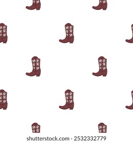 Cowboy boots with ornament seamless pattern. Wild west theme. Hand drawn colored trendy vector illustration on white background