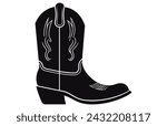 Cowboy boots with ornament. Cowboy western and Wild West theme.Cowboy boot Illustration. Cowboy boot heels vector silhouette illustration set.
