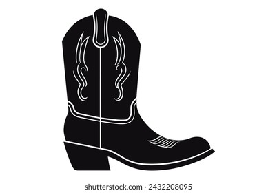 Cowboy boots with ornament. Cowboy western and Wild West theme.Cowboy boot Illustration. Cowboy boot heels vector silhouette illustration set.
