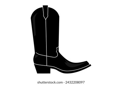 Cowboy boots with ornament. Cowboy western and Wild West theme.Cowboy boot Illustration. Cowboy boot heels vector silhouette illustration set.
