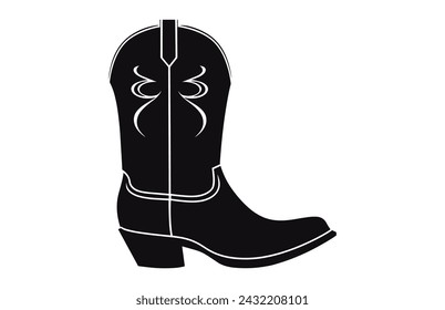 Botas de vaquero con adorno. Vaquero occidental y salvaje oeste tema.Vaquero bota ilustración. Conjunto de ilustración vectorial de tacones de bota de vaquero.
