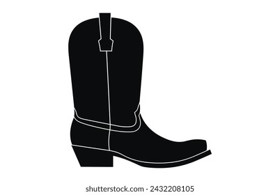 Botas de vaquero con adorno. Vaquero occidental y salvaje oeste tema.Vaquero bota ilustración. Conjunto de ilustración vectorial de tacones de bota de vaquero.
