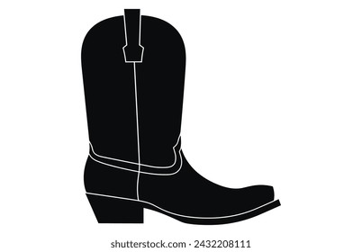 Cowboy boots with ornament. Cowboy western and Wild West theme.Cowboy boot Illustration. Cowboy boot heels vector silhouette illustration set.
