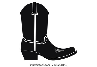 Cowboy boots with ornament. Cowboy western and Wild West theme.Cowboy boot Illustration. Cowboy boot heels vector silhouette illustration set.
