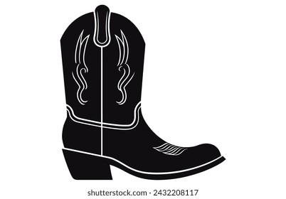 Cowboy boots with ornament. Cowboy western and Wild West theme.Cowboy boot Illustration. Cowboy boot heels vector silhouette illustration set.
