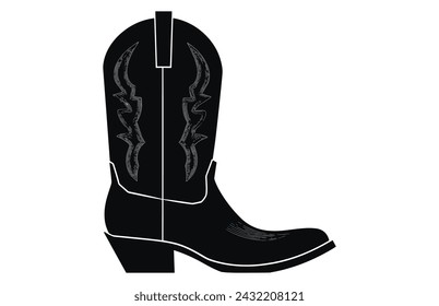 Cowboy boots with ornament. Cowboy western and Wild West theme.Cowboy boot Illustration. Cowboy boot heels vector silhouette illustration set.
