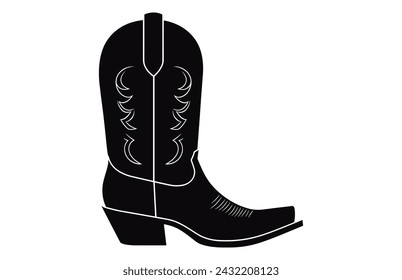 Cowboy boots with ornament. Cowboy western and Wild West theme.Cowboy boot Illustration. Cowboy boot heels vector silhouette illustration set.
