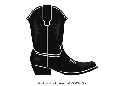 Cowboy boots with ornament. Cowboy western and Wild West theme.Cowboy boot Illustration. Cowboy boot heels vector silhouette illustration set.
