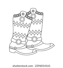 Cowboy boots with ornaments. Symbol of Mexico and America. Illustration, Sketch for coloring, vector	
