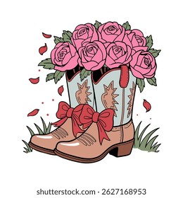 Cowboy Boots with Roses Illustration	