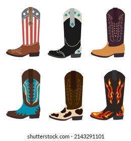  Cowboy Boots Set Vector Illustration