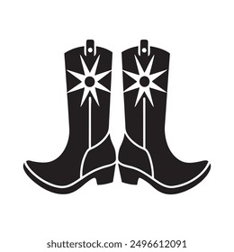 Cowboy boots with silhouette black vector icon white background 