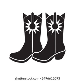 Cowboy boots with silhouette black vector icon white background 