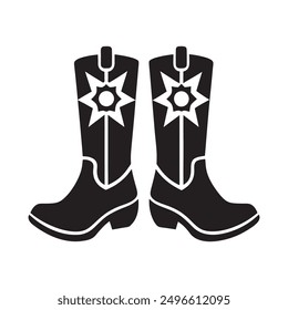 Cowboy boots with silhouette black vector icon white background 