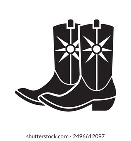 Cowboy boots with silhouette black vector icon white background 