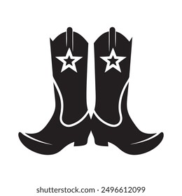 Cowboy boots with silhouette black vector icon white background 