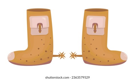 Cowboy boots with spurs, color vector illustration in boho style