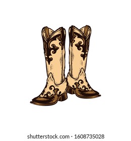 cowboy boots, square toe boost, round toe boots vector icon illustration	