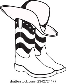 Cowboy boots with star ornaments and cowboy hat vector illustration