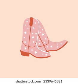 Cowboy boots with stars print. Cowgirl boots. Western and wild west theme. Party poster, banner or invitation. Hand drawn vector illustration