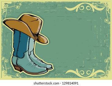 Cowboy boots .Vector color image  with grunge background for text