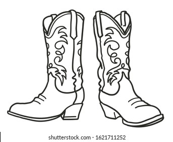 Cowboy boots. Vector graphic hand drawn illustration isolated on white for print or design