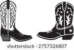 Cowboy Boots Vector Illustration - Western Style Footwear Set with Decorative Stitching