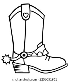 Cowboy boots vector. Little cowboy boot illustration outline style for coloring book or print isolated on white background.