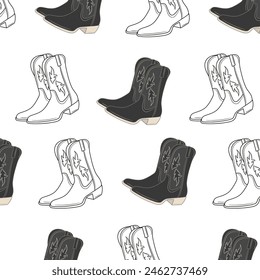 Cowboy boots vector seamless pattern background.