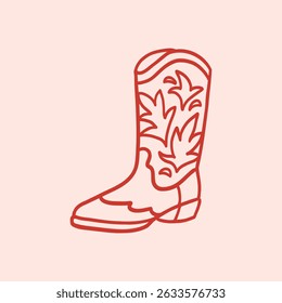 Cowboy boots. Western footwear decorated with ornaments. Retro aesthetic shoes. Wild West clipart. Vector illustration