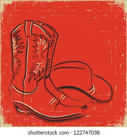 Cowboy boots and western hat .Sketch illustration