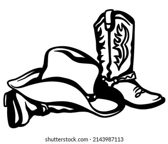 Cowboy Boots Western Hat Vector Black Stock Vector (Royalty Free ...