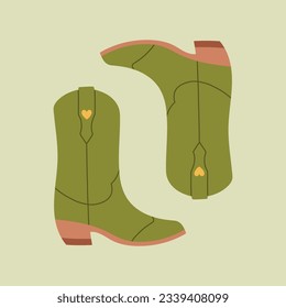 Botas de vaquero. Concepto occidental de temática salvaje. Iconos de Wild West Clipart. Conjunto de vectores de color dibujado a mano.