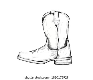 cowboy boots for wild west icon sketch hand drawn illustration isolated with white background