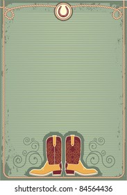 Cowboy boots.Vintage western decor background with rope and horseshoe