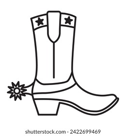 Cowboy boot.Vintage western icon.Gringo cowboy boots.Outline vector illustration.Isolated on white background.Wild west shoes.Western boot