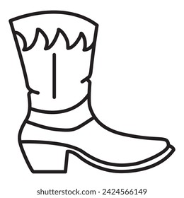Cowboy boot.Vintage western icon.Gringo cowboy boots.Outline vector illustration.Isolated on white background.Wild west shoes.Western boot