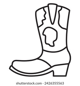 Cowboy boot.Vintage western icon.Gringo cowboy boots.Outline vector illustration.Isolated on white background.Wild west shoes.Western boot