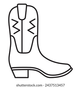 Cowboy boot.Vintage western icon.Gringo cowboy boots.Outline vector illustration.Isolated on white background.Wild west shoes.Western boot